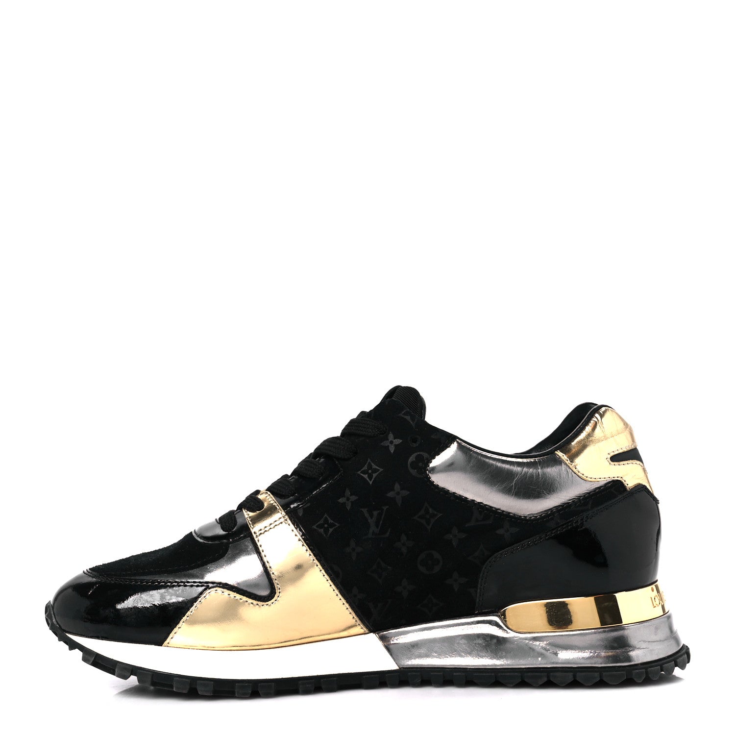 Louis Vuitton Suede Monogram Run Away Sneakers 36  Black Gold Silver 1 of 11