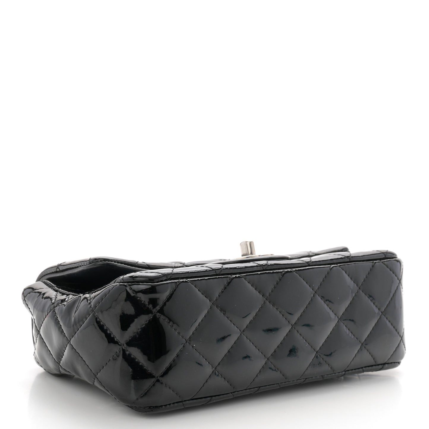 Patent Calfskin Quilted Mini Rectangular Flap Black