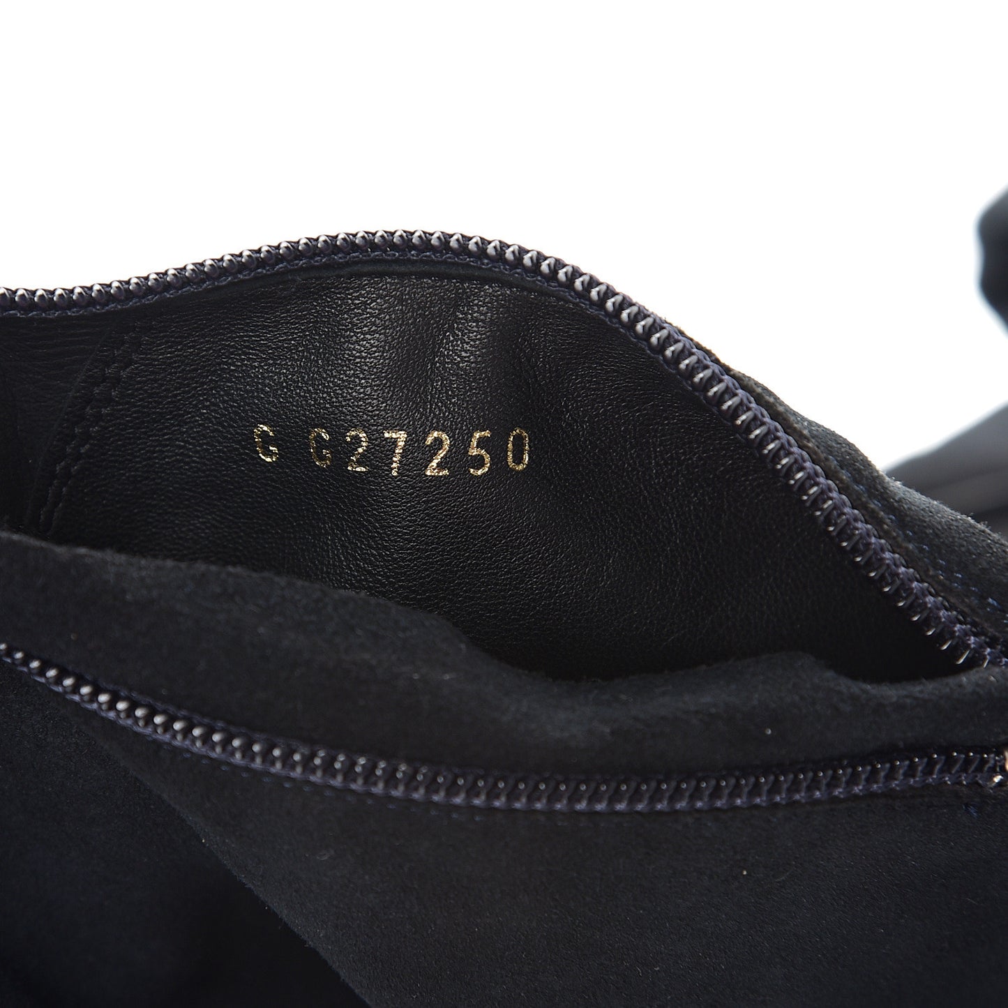 Suede Calfskin Chain Cap Toe Knee High Boots 39.5 Dark Navy