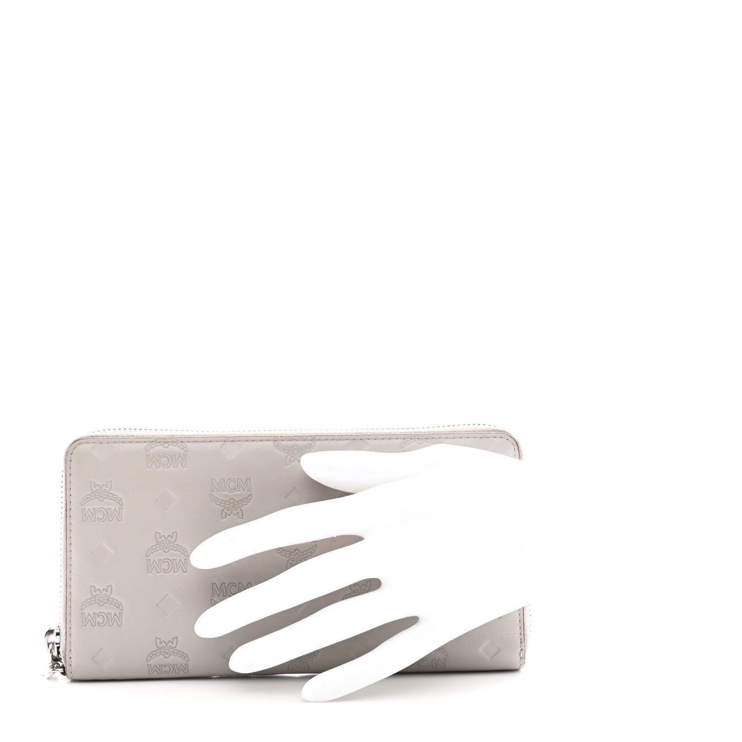 MCM Calfskin Ottomar Monogram Klara Zip Wallet Dove 2 of 9