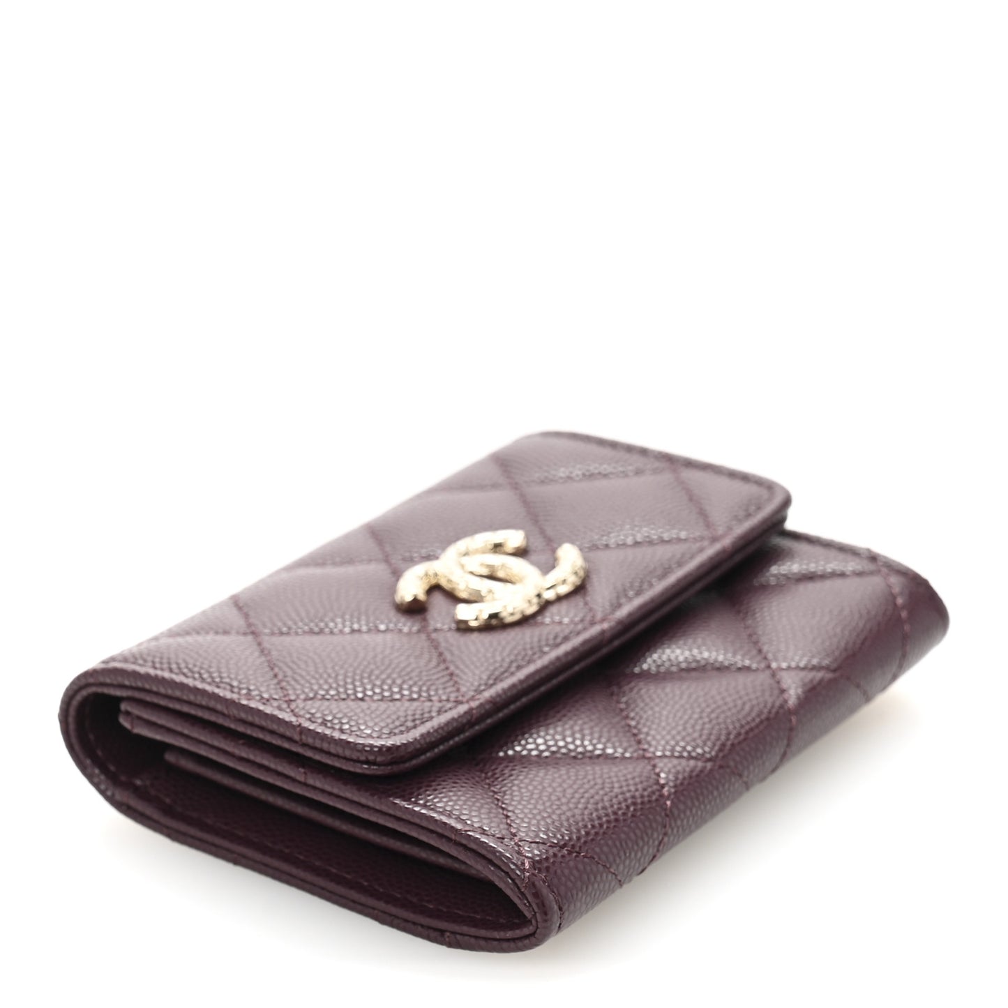 Caviar Quilted Textured CC Flap Card Holder Purple