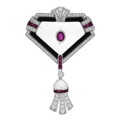 Parker & West by FASHIONPHILE 18K White Gold Enamel Diamond Ruby Rock Crystal .78ctw Brooch Pendant Black 1 of 4