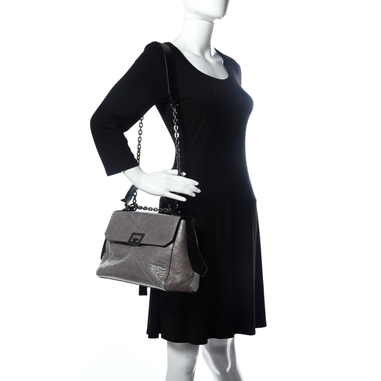 Givenchy Creased Patent Calfskin Medium ID Flap Pearl Grey 2 of 9