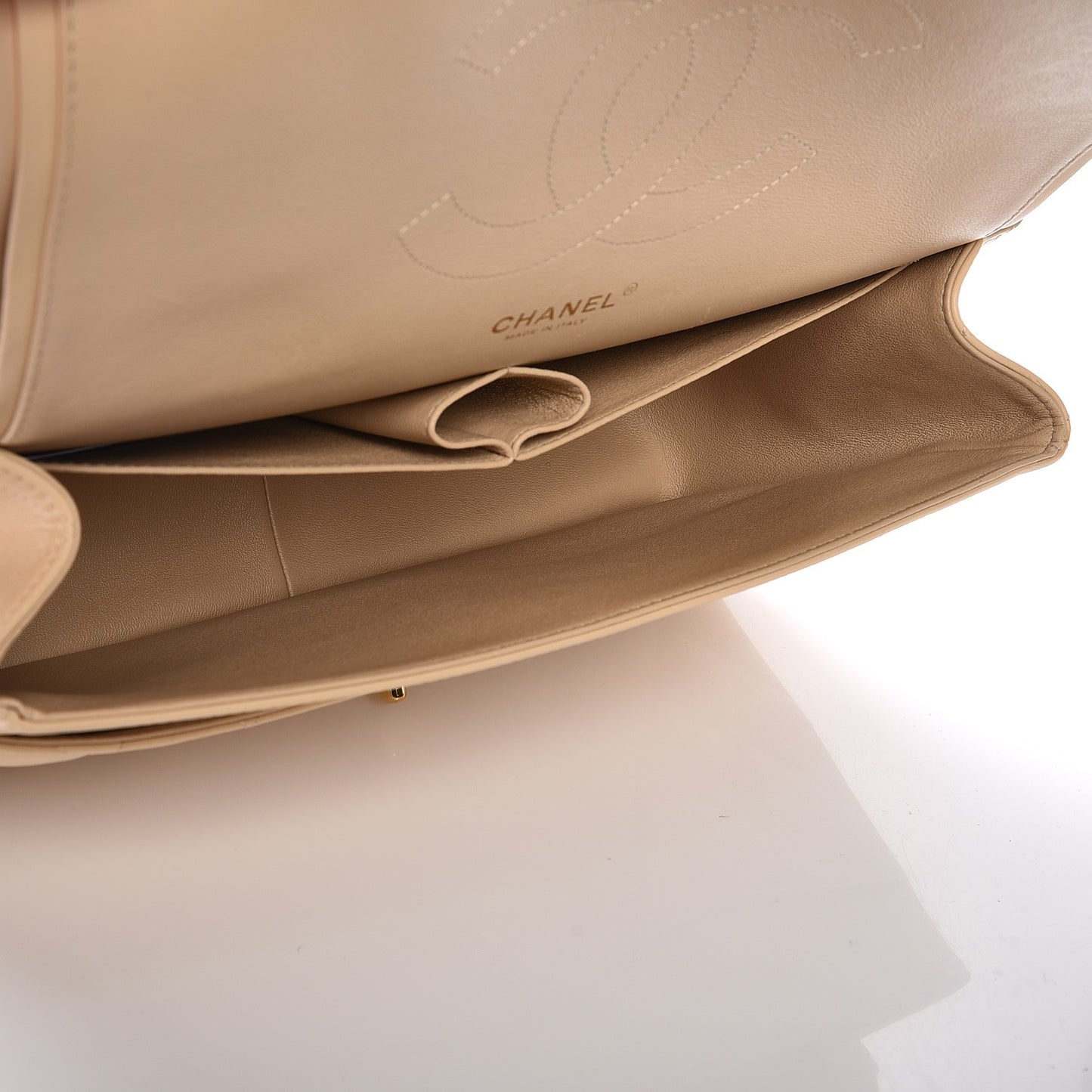 Lambskin Quilted Jumbo Double Flap Beige Clair