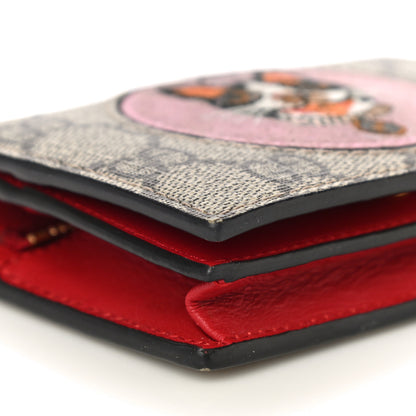 Gucci GG Supreme Monogram Bosco Patch Card Case Wallet Beige Malva Hibiscus Red 9 of 14