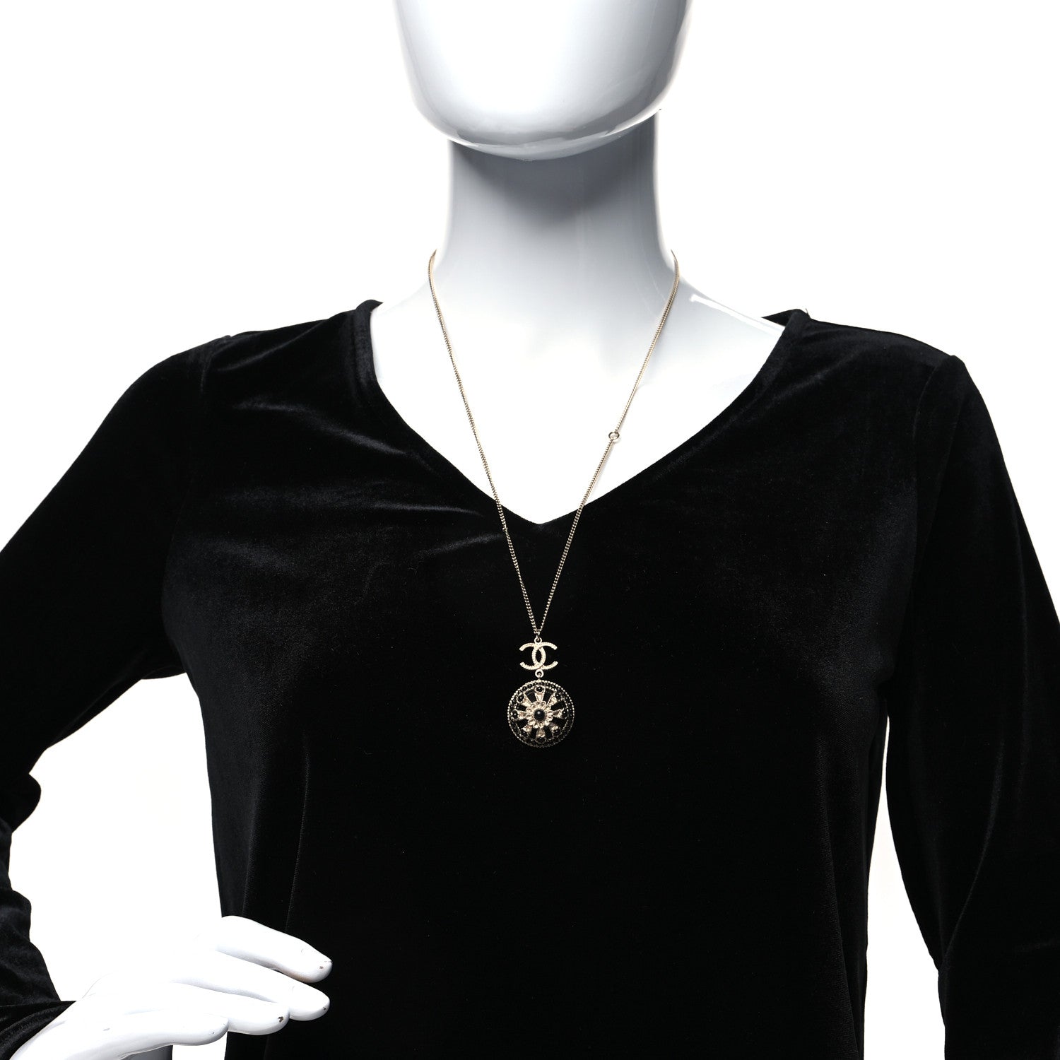 Chanel Crystal Resin CC Drop Necklace Gold Black 2 of 5