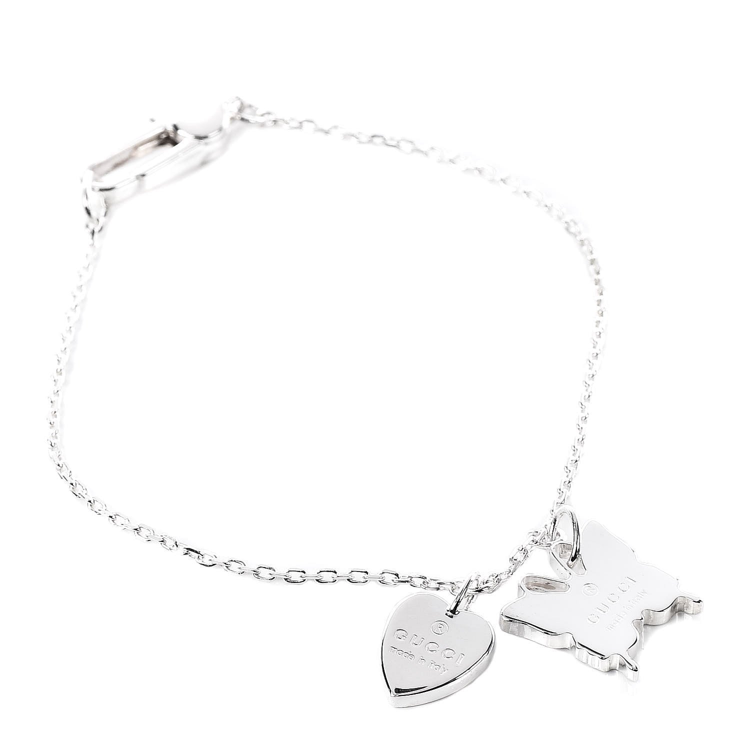 Gucci Sterling Silver Trademark Heart Butterfly Bracelet 1 of 5