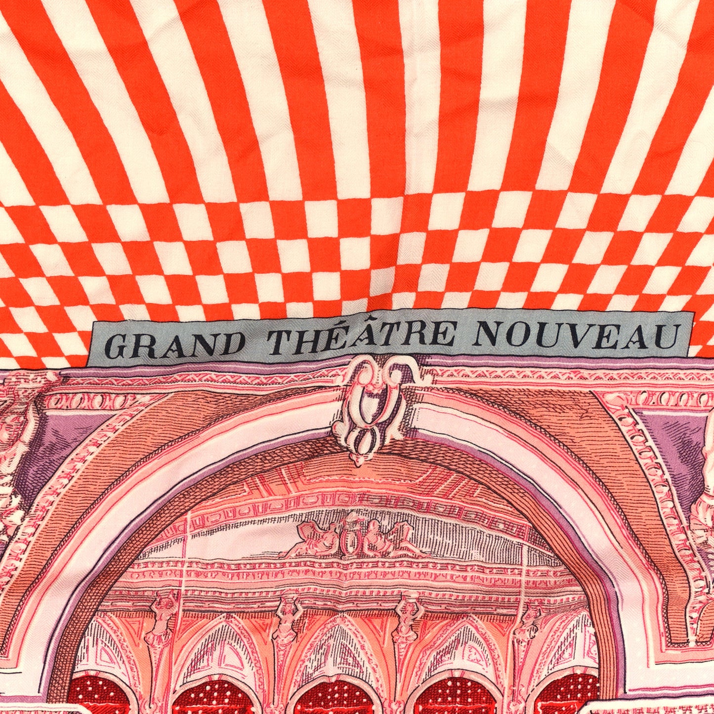 Cashmere Silk Grand Theatre Nouveau Shawl 140 Vieux Rose Corail Vermillon