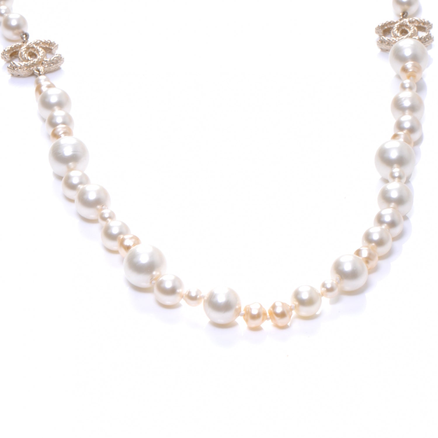 Chanel Classic CC Long Irregular Pearl Necklace Gold 1 of 7