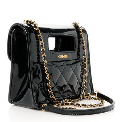 Chanel Patent Quilted Mini Graphic Catch Flap Black 3 of 11