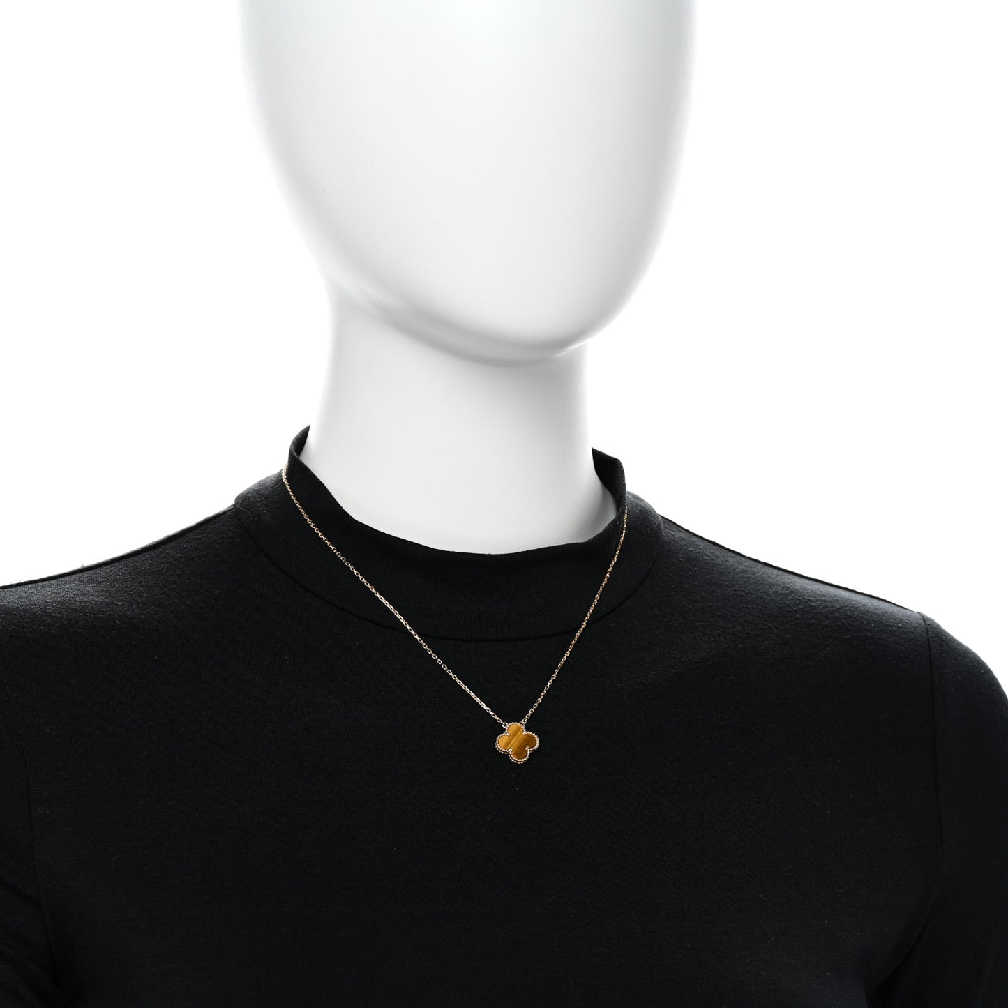 18K Yellow Gold Tiger Eye Vintage Alhambra Pendant Necklace