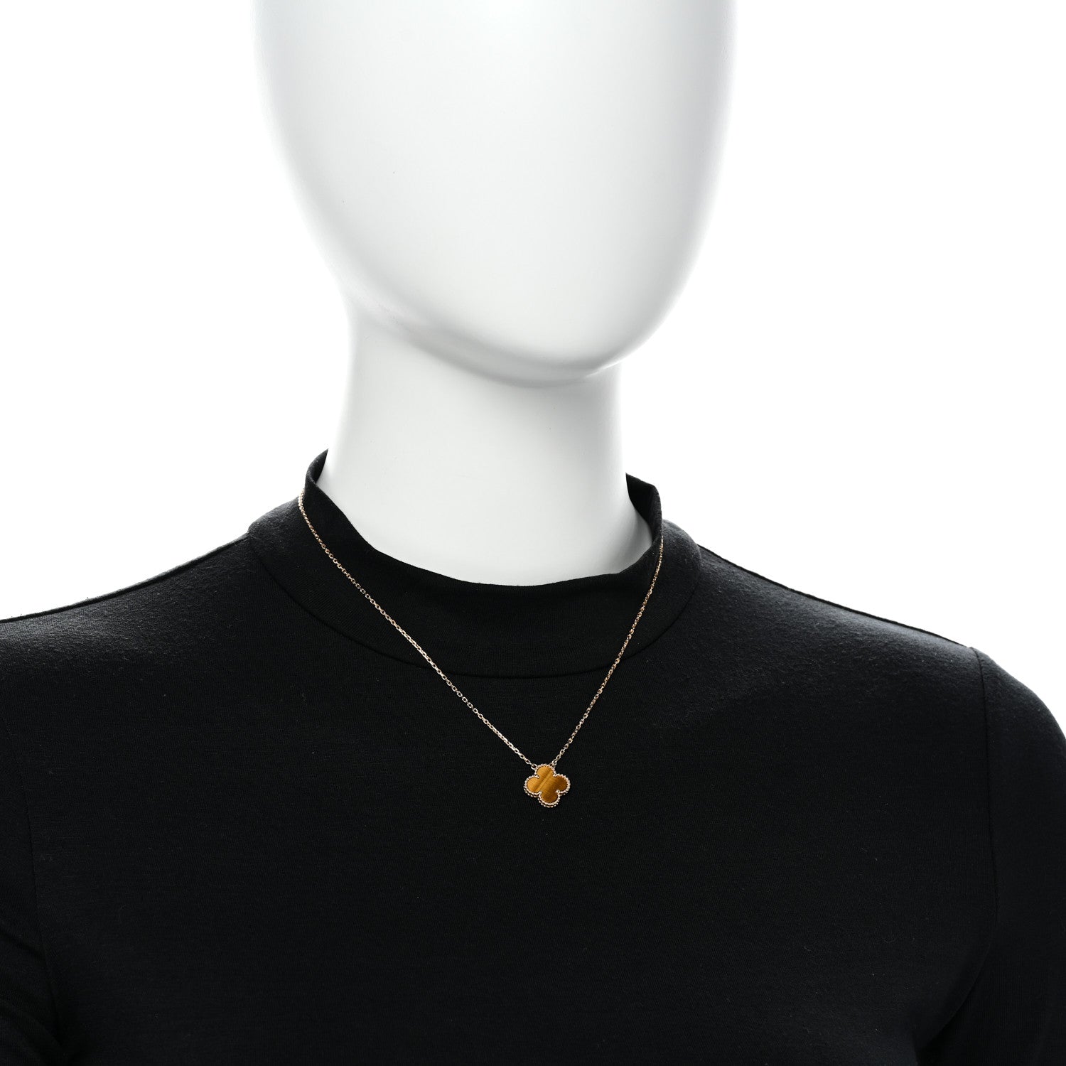 Van Cleef & Arpels 18K Yellow Gold Tiger Eye Vintage Alhambra Pendant Necklace 2 of 6