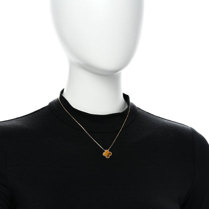 Van Cleef & Arpels 18K Yellow Gold Tiger Eye Vintage Alhambra Pendant Necklace 2 of 6