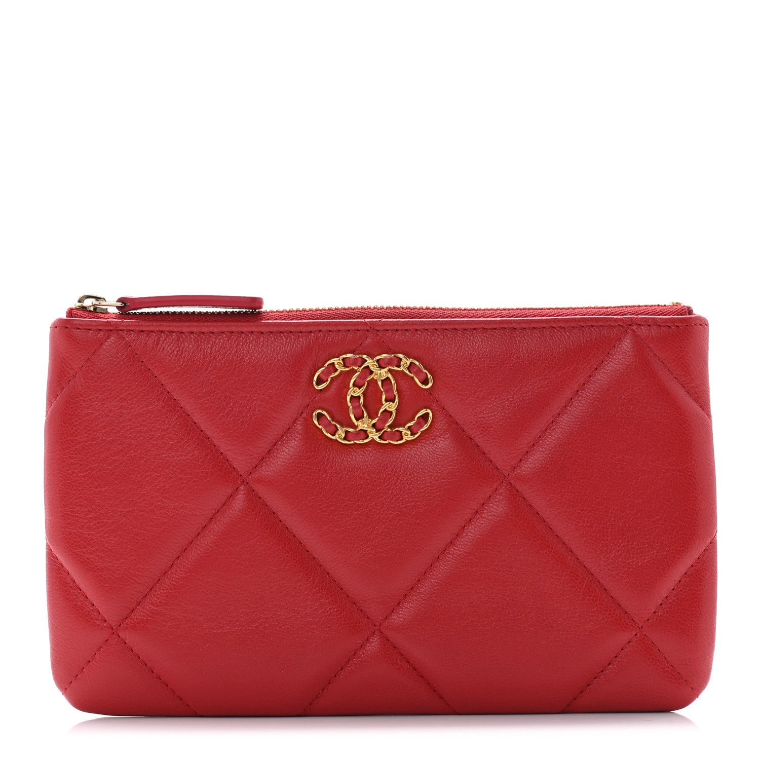 Chanel Shiny Goatskin Quilted Small Chanel 19 Pouch Red 1 of 8