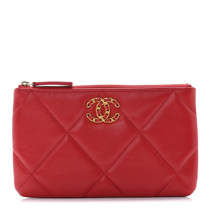 Chanel Shiny Goatskin Quilted Small Chanel 19 Pouch Red 1 of 8