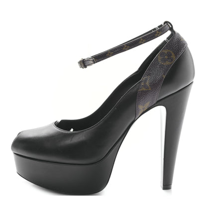Louis Vuitton Calfskin Monogram Afterglow Platform Pumps 39 Black 1 of 7