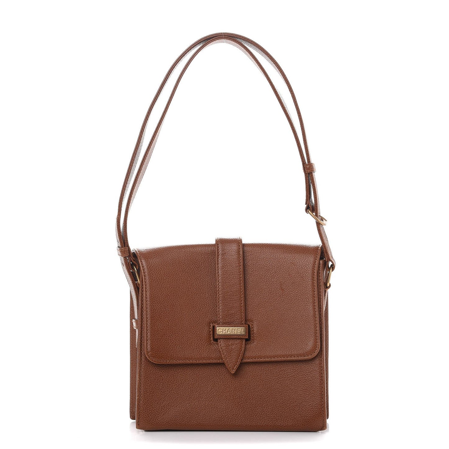 Grained Calfskin Shoulder Bag Brown