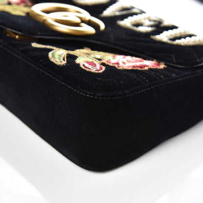 Gucci Velvet Matelasse Loved Embroidered Medium GG Marmont Shoulder Bag Black 11 of 16