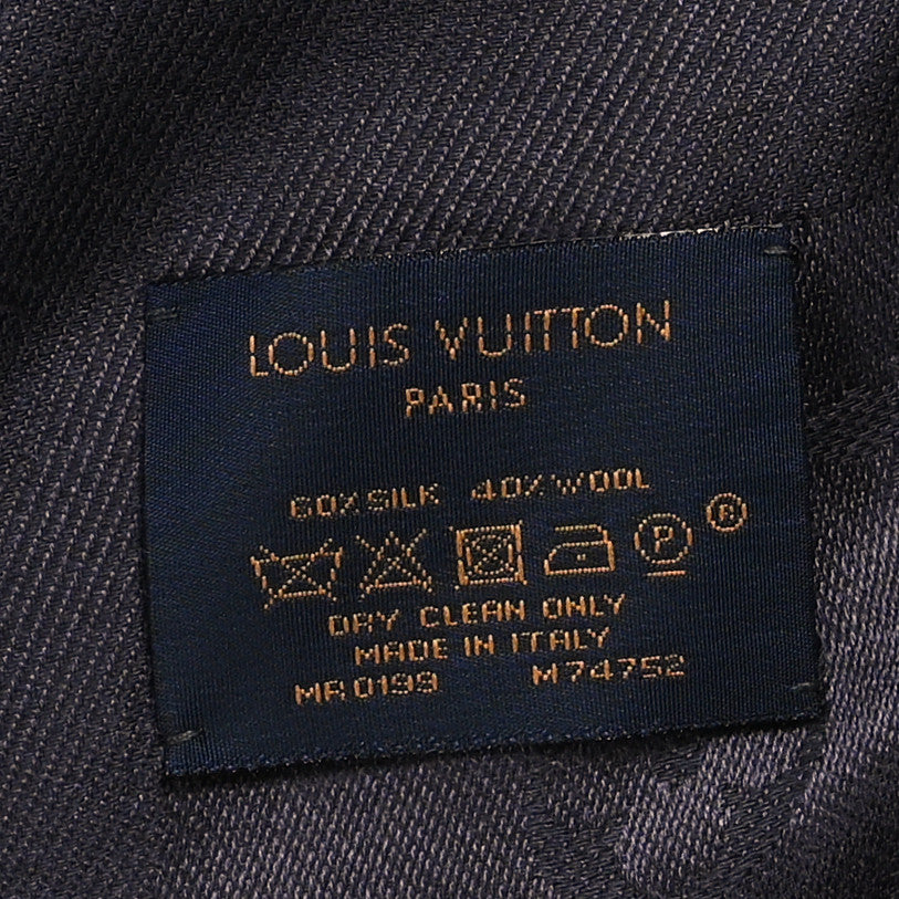 Louis Vuitton Silk Wool Monogram Shawl Charcoal Grey 3 of 3
