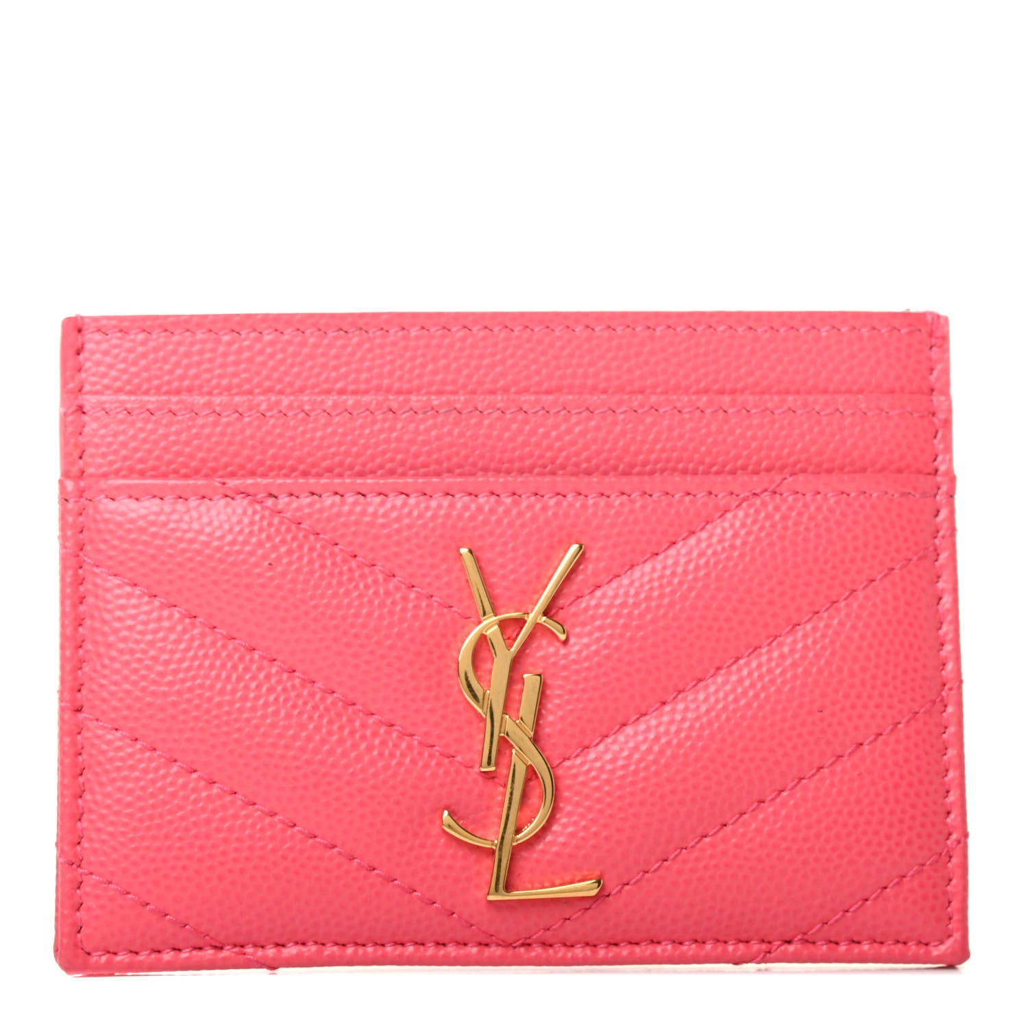 Saint Laurent Grain De Poudre Matelasse Chevron Monogram Credit Card Case Pink 1 of 8
