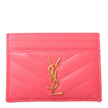 Saint Laurent Grain De Poudre Matelasse Chevron Monogram Credit Card Case Pink 1 of 8