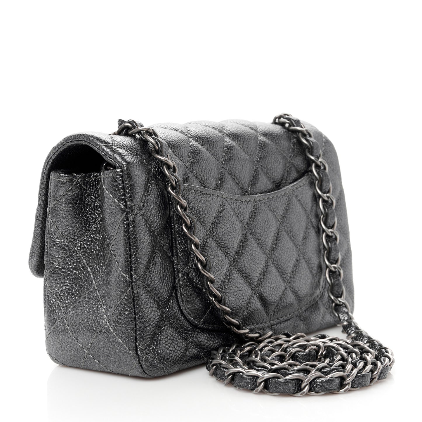 Pearly Caviar Quilted Mini Rectangular Flap Grey