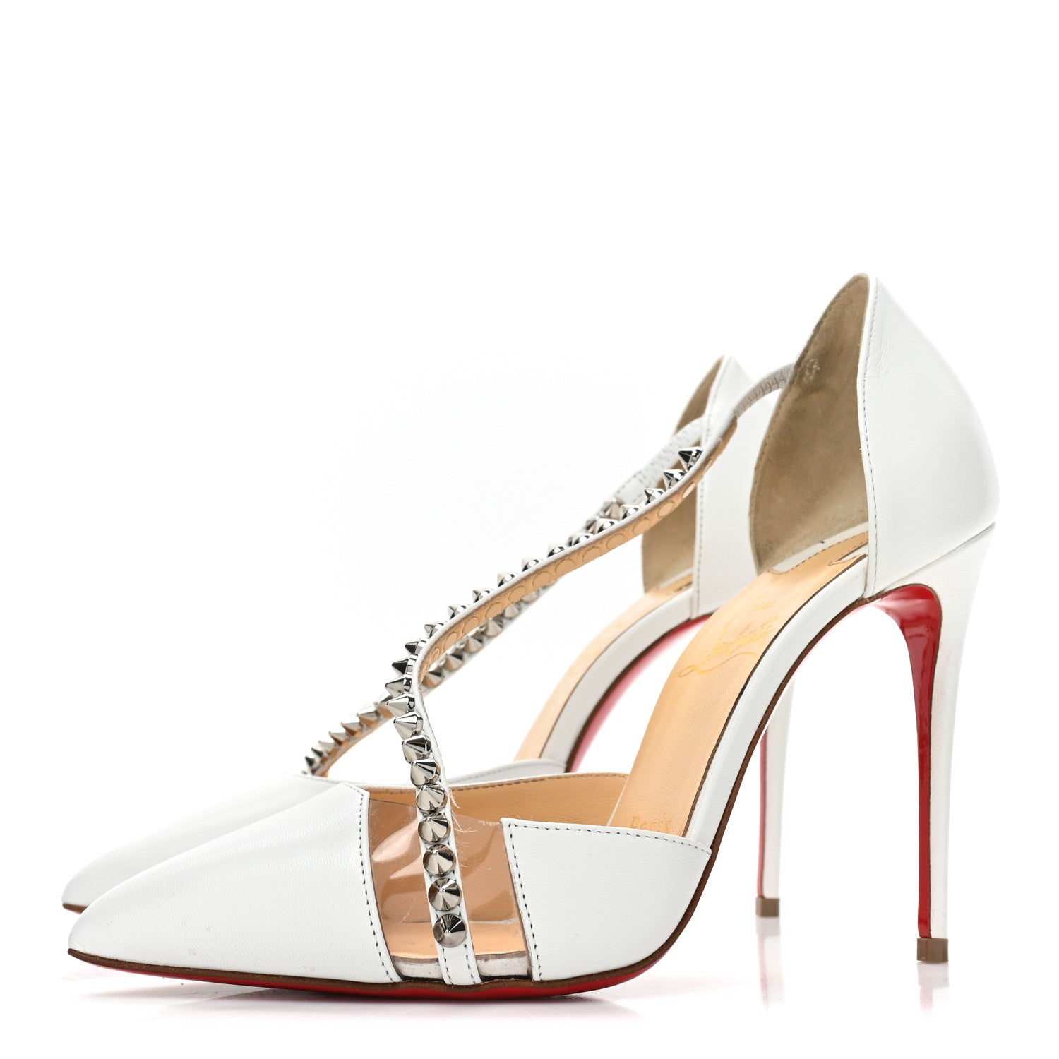 Christian Louboutin Kid PVC Spike Cross 100 Pumps 35 White Silver 3 of 17