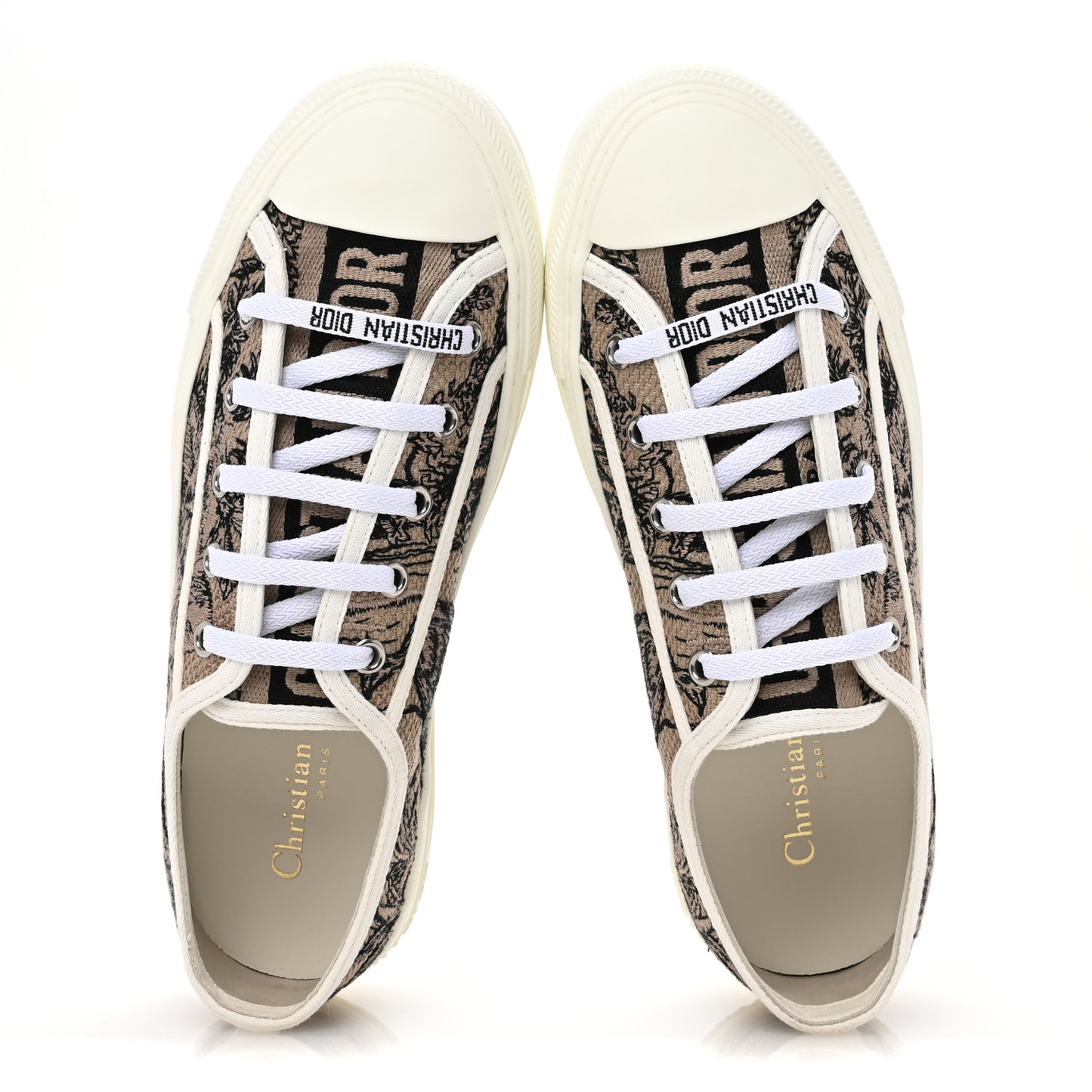 Canvas Toile De Jouy Embroidered Womens Walk'N'Dior  Low Top Sneakers 38 Hazelnut Black