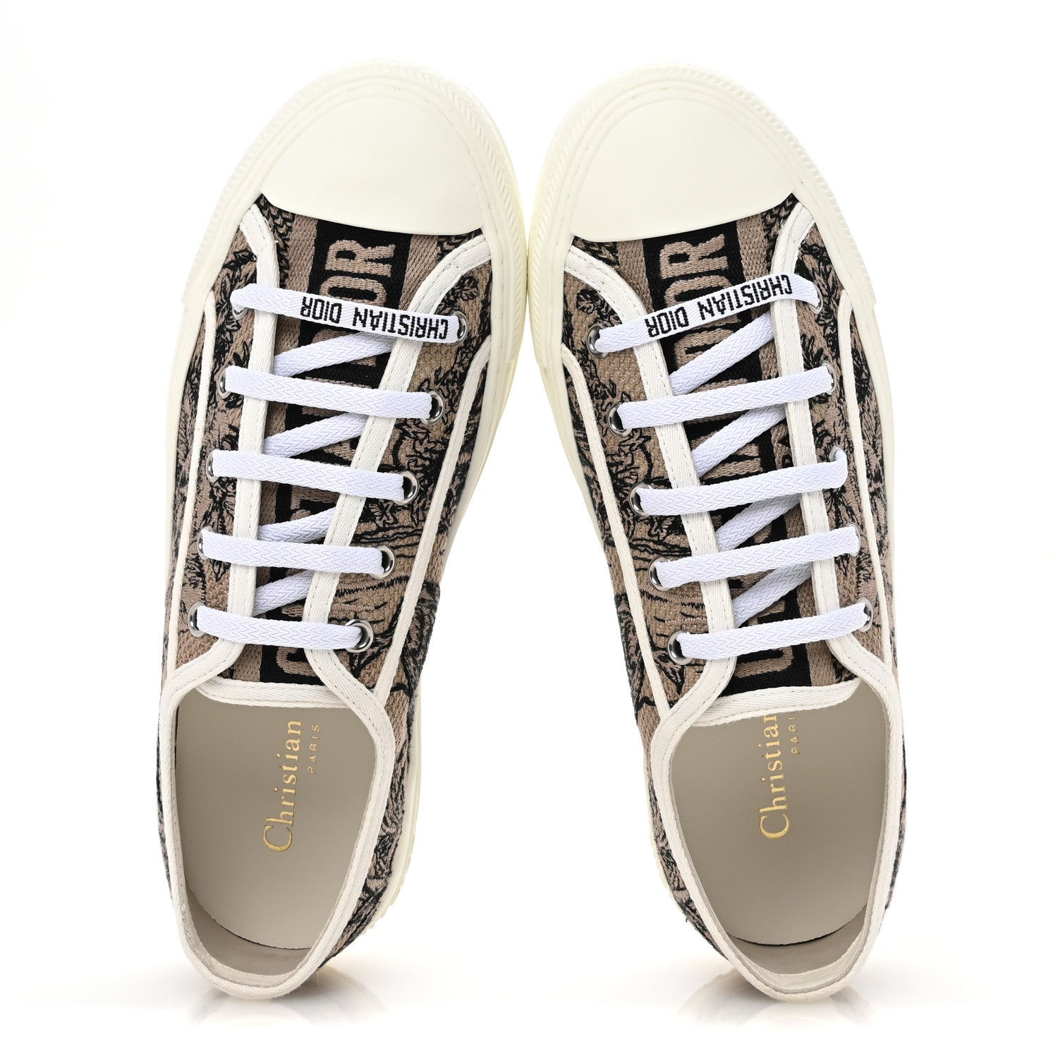 Christian Dior Canvas Toile De Jouy Embroidered Womens Walk'N'Dior  Low Top Sneakers 38 Hazelnut Black 2 of 10