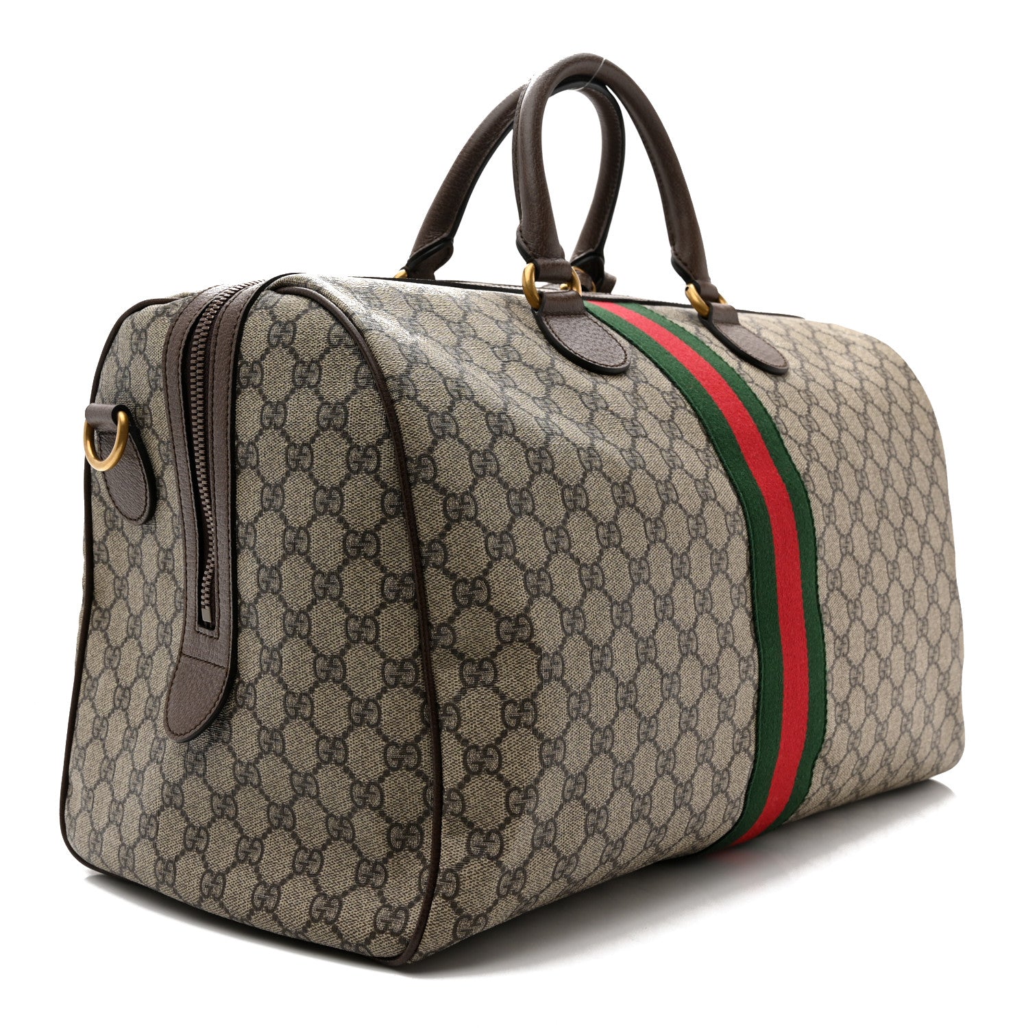 Gucci GG Supreme Monogram Textured Dollar Calfskin Web Medium Ophidia Carry-On Duffle Bag Beige Ebony New Acero 3 of 12