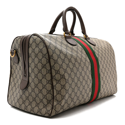Gucci GG Supreme Monogram Textured Dollar Calfskin Web Medium Ophidia Carry-On Duffle Bag Beige Ebony New Acero 3 of 12