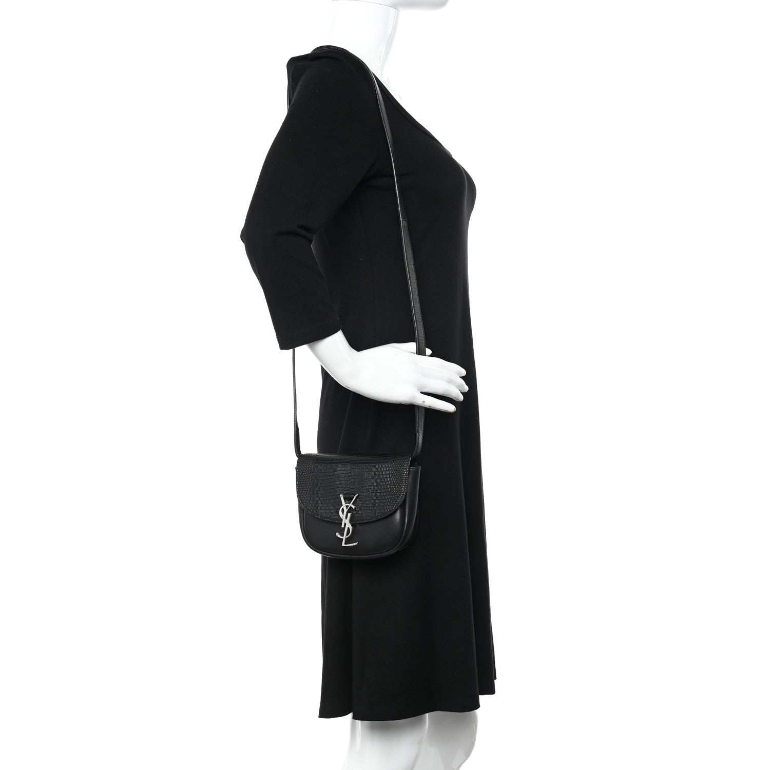 Saint Laurent Calfskin Snakeskin Effect Mini Classic Monogram Kaia Satchel Black 2 of 12