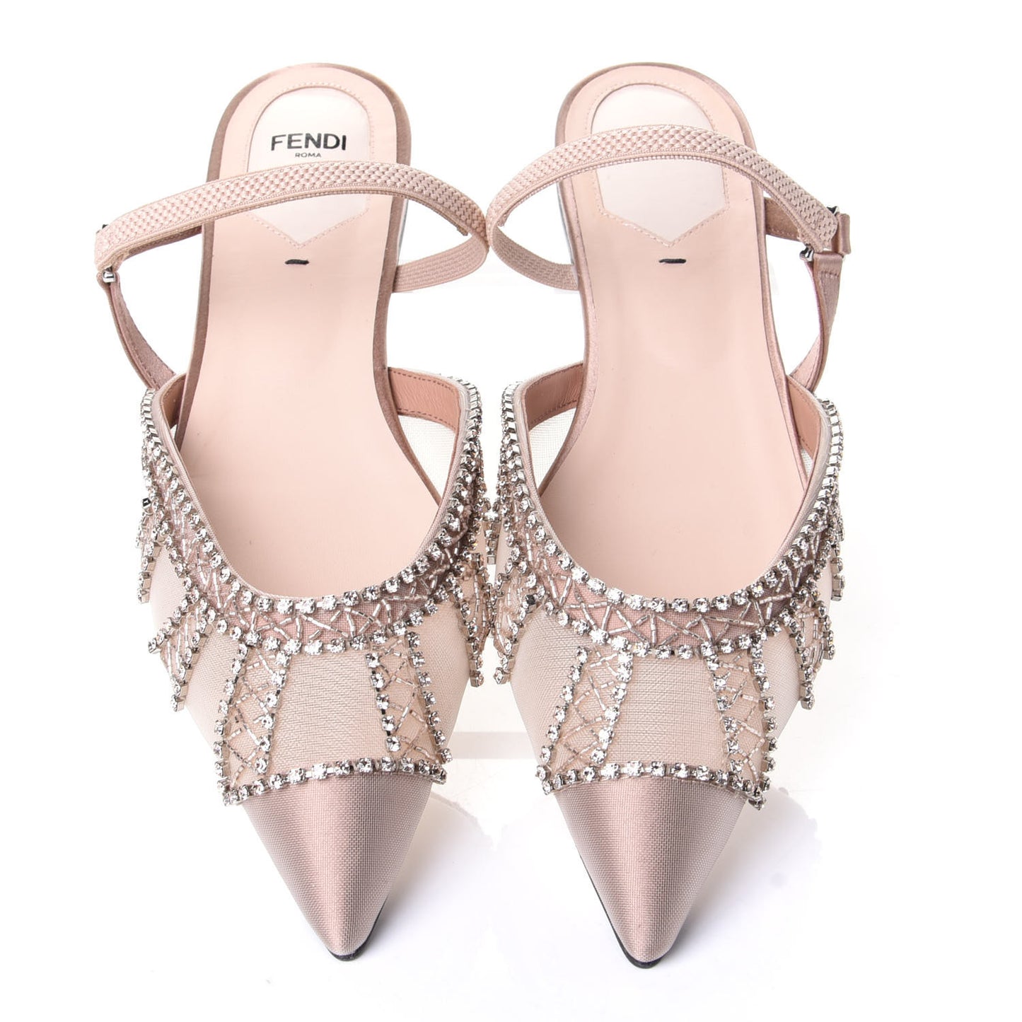 Satin Technical Mesh Colibri Crystal Embellished Mule 38.5 Nude