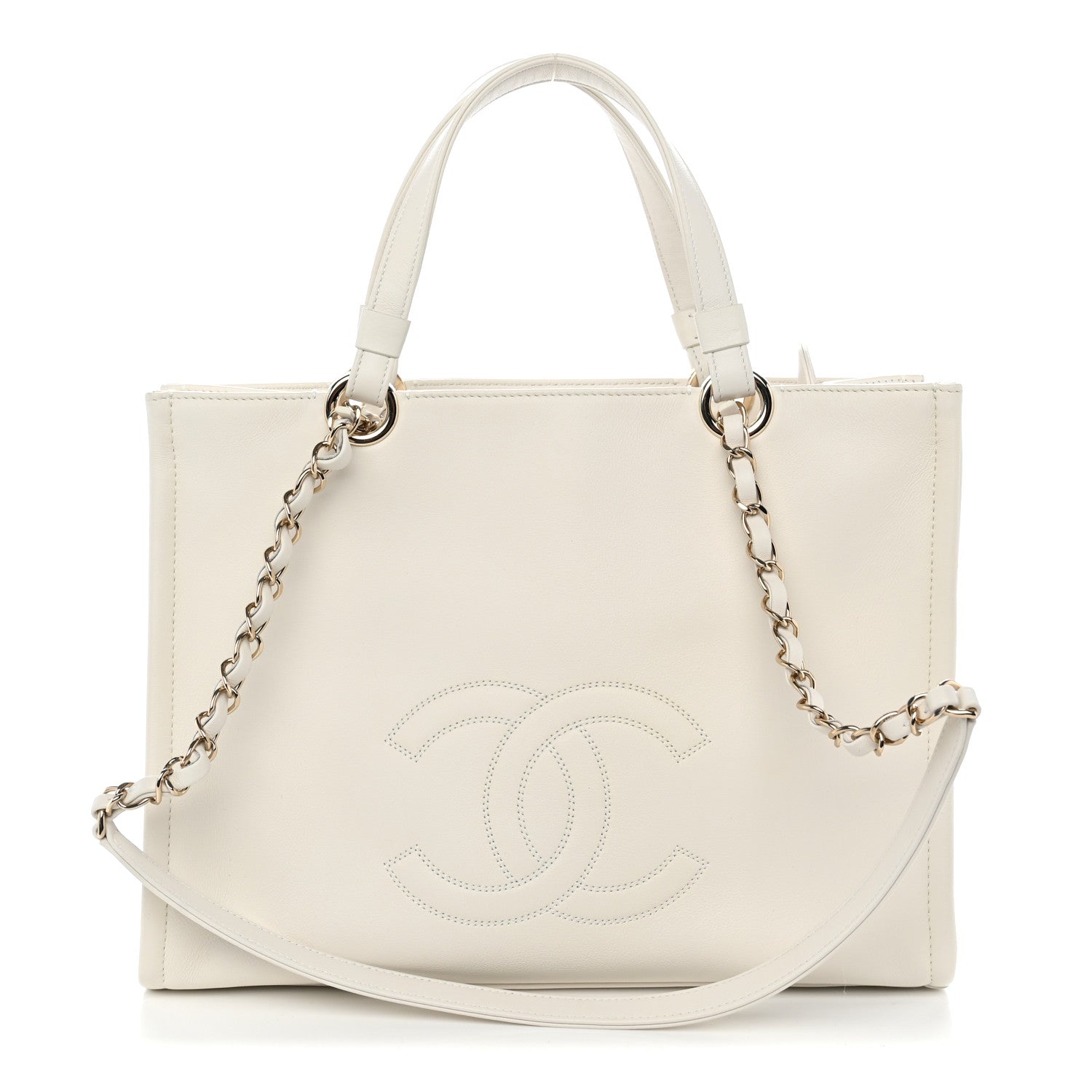 Chanel Calfskin CC Zipped Shopping Tote White 1 of 9