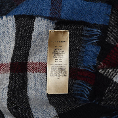 Burberry Wool Reversible Color Check Scarf Blue Stone 4 of 5