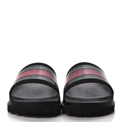 Gucci Rubber Web Mens Lug Sole Slide Sandals 5 Black Green Red 3 of 7