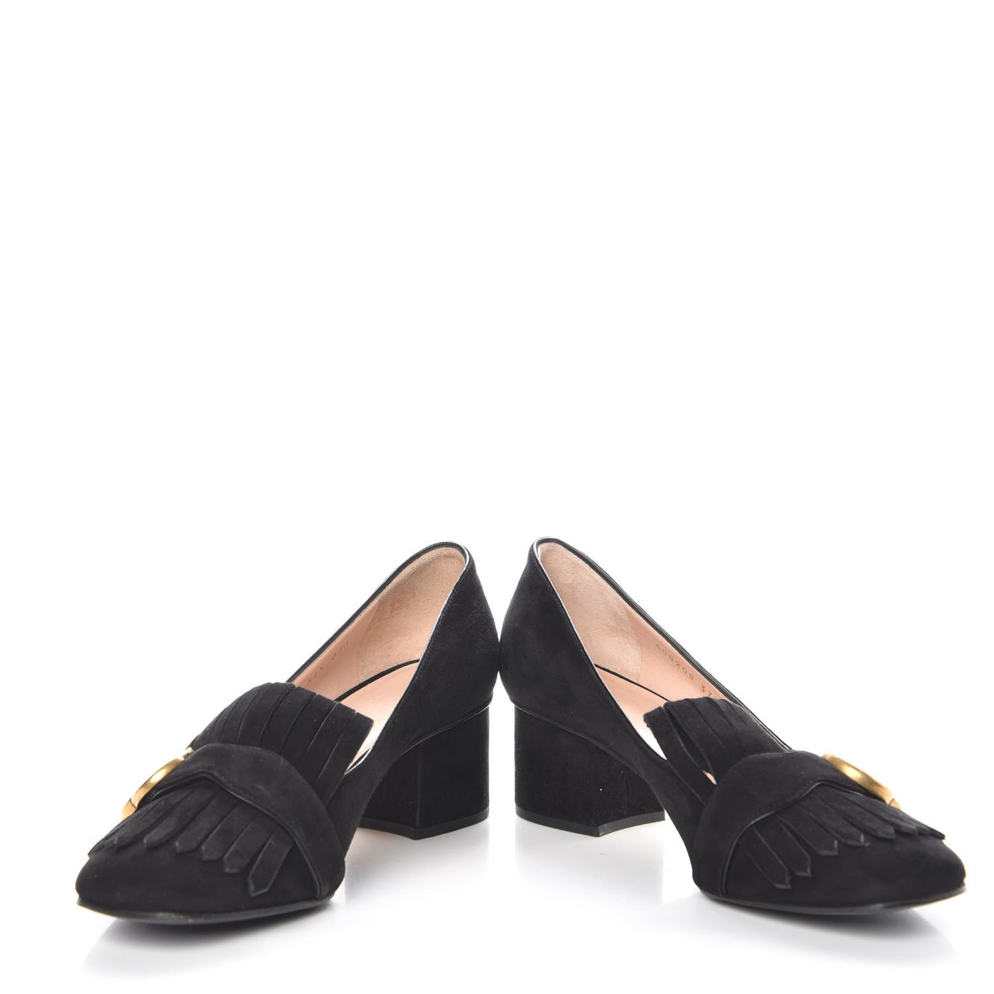 Kid Scamosciato GG Marmont Fringe 50mm Loafer Pumps 37.5 Black