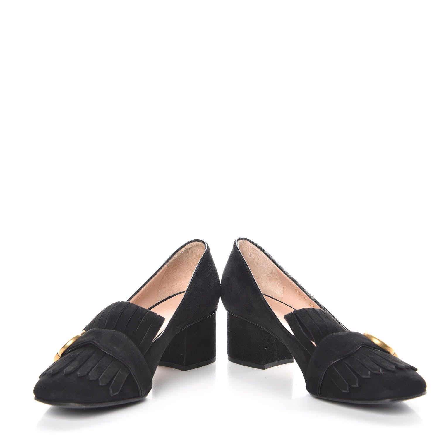 Gucci Kid Scamosciato GG Marmont Fringe 50mm Loafer Pumps 37.5 Black 6 of 14