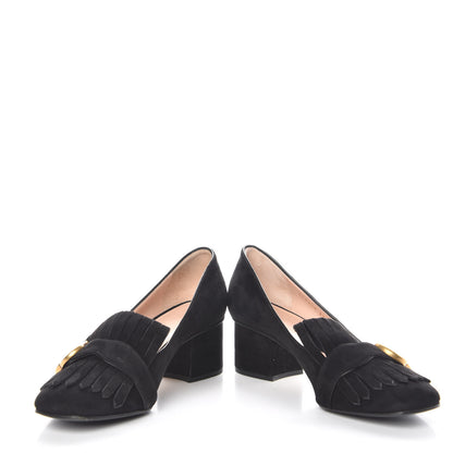Gucci Kid Scamosciato GG Marmont Fringe 50mm Loafer Pumps 37.5 Black 6 of 14