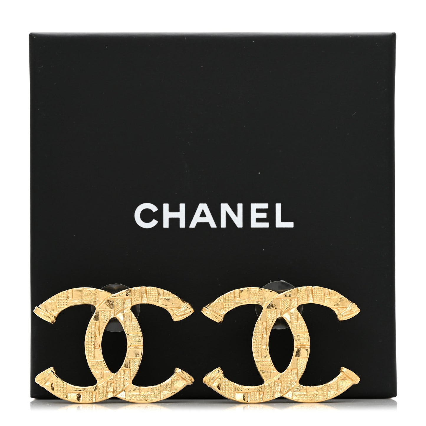 Metal Tweed Effect CC Earrings Gold