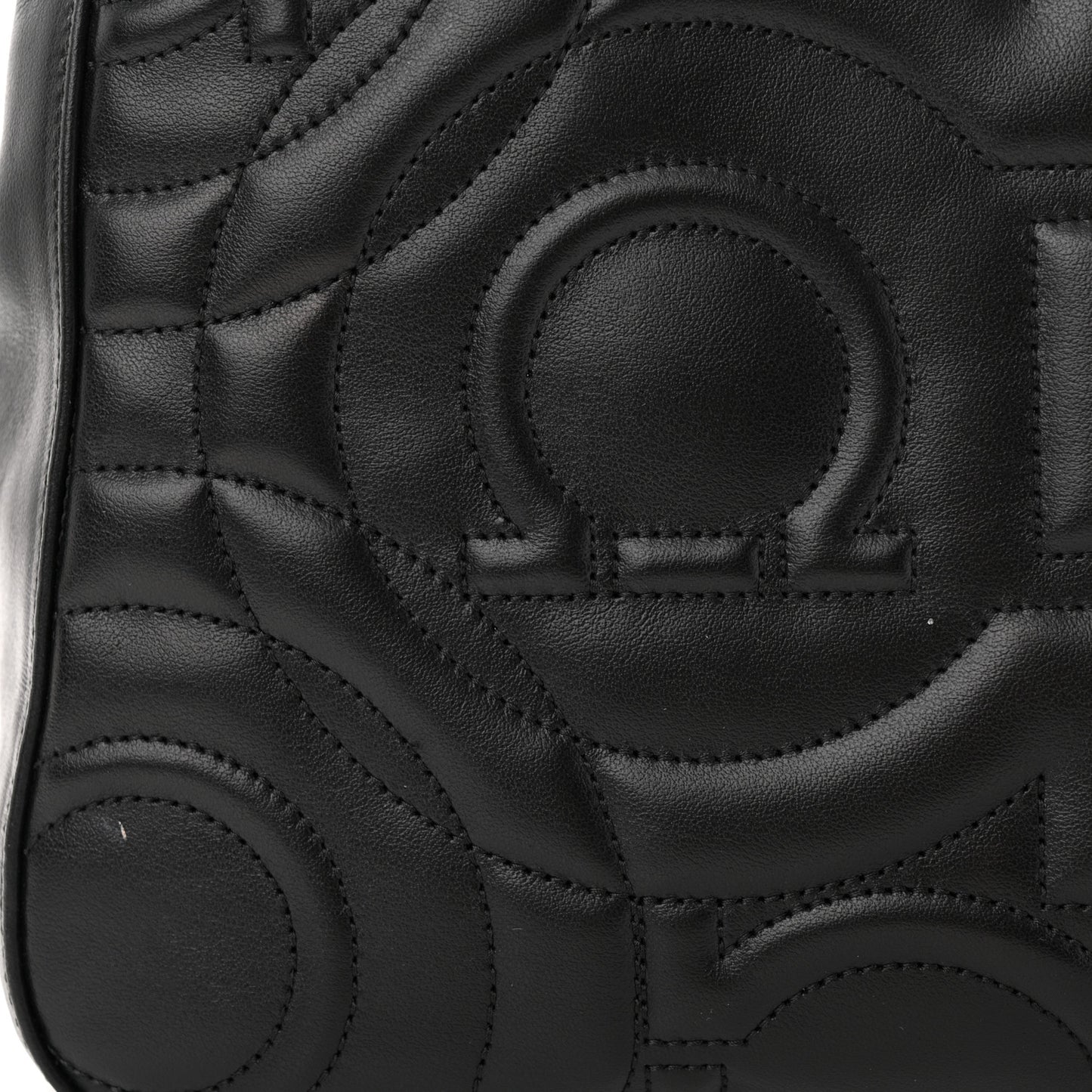 Calfskin Quilted Gancini Top Handle Flap Bag Black