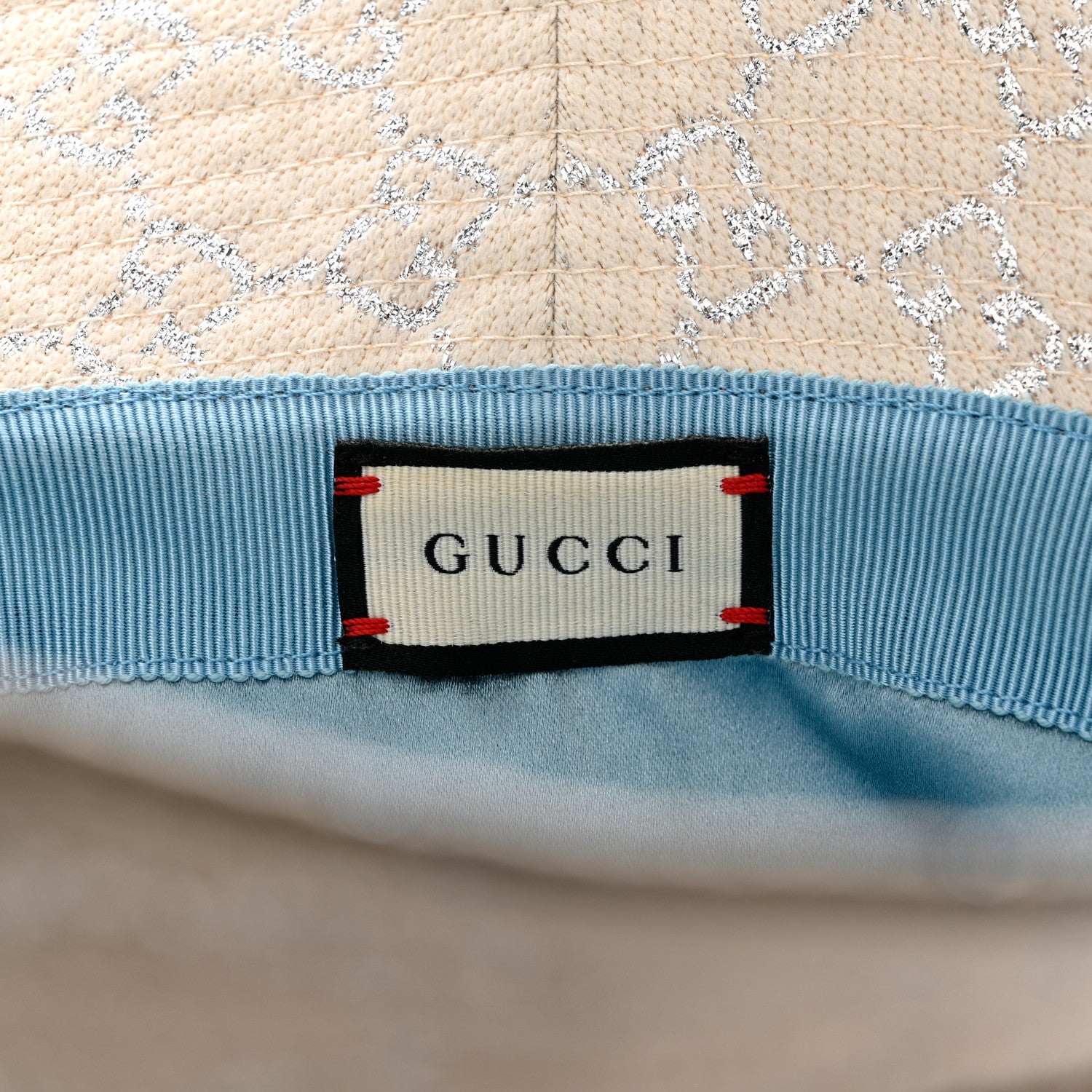 Gucci Canvas Lame GG Monogram Bucket Hat S Gardenia Silver 8 of 9