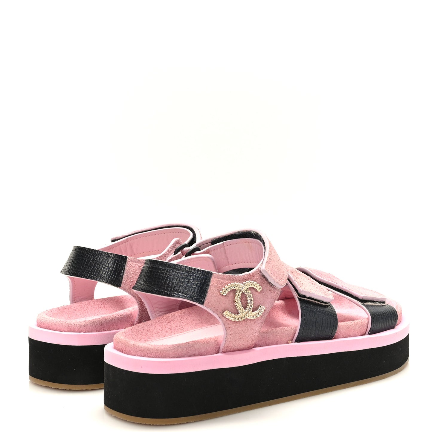 Suede Calfskin Velcro Flat Sandals 36 Light Pink