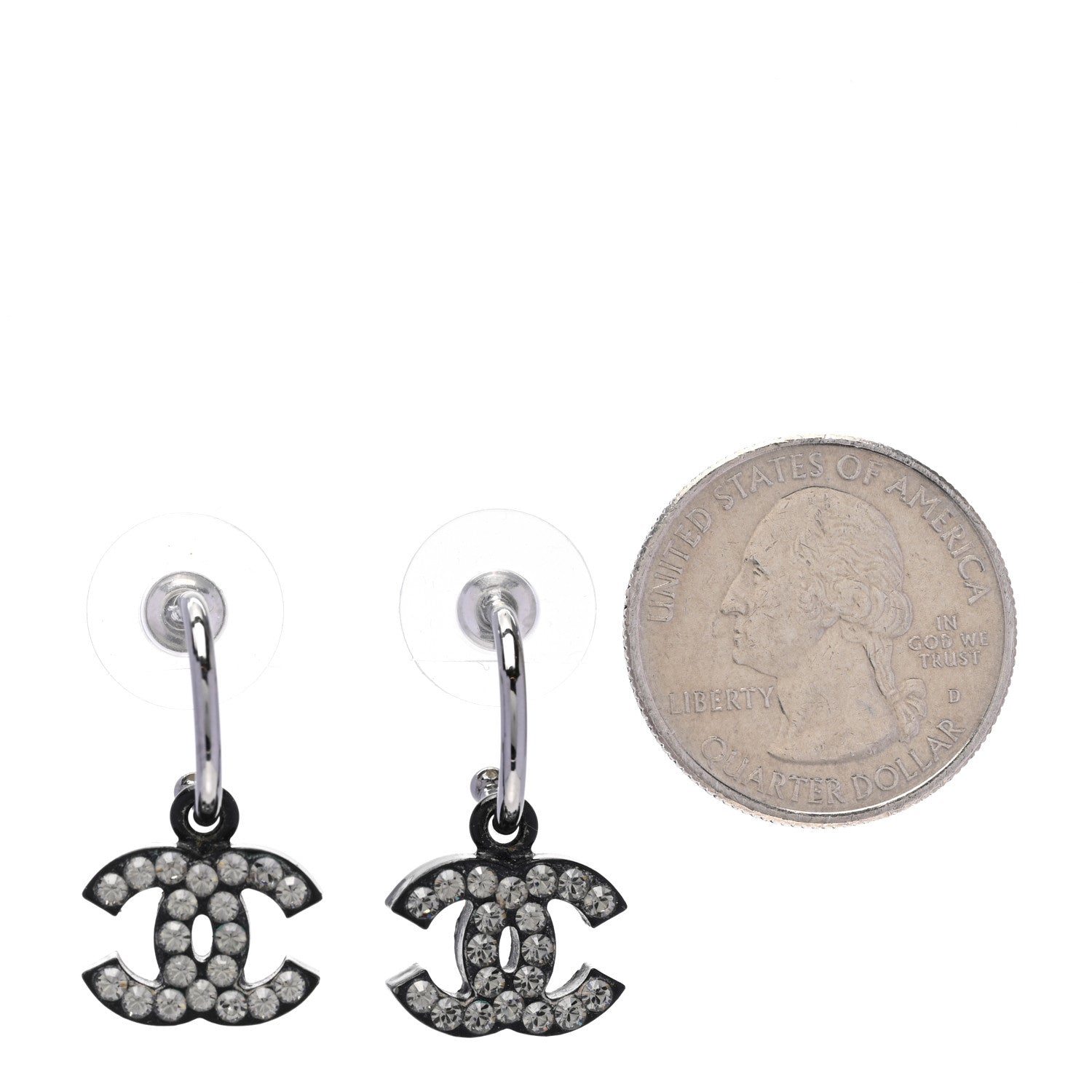 Chanel Ruthenium Crystal CC Hoop Drop Earrings 2 of 4