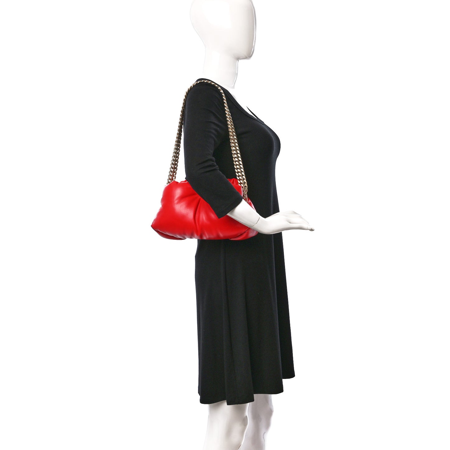 Lambskin Puffy Tobo Chain Shoulder Bag Red