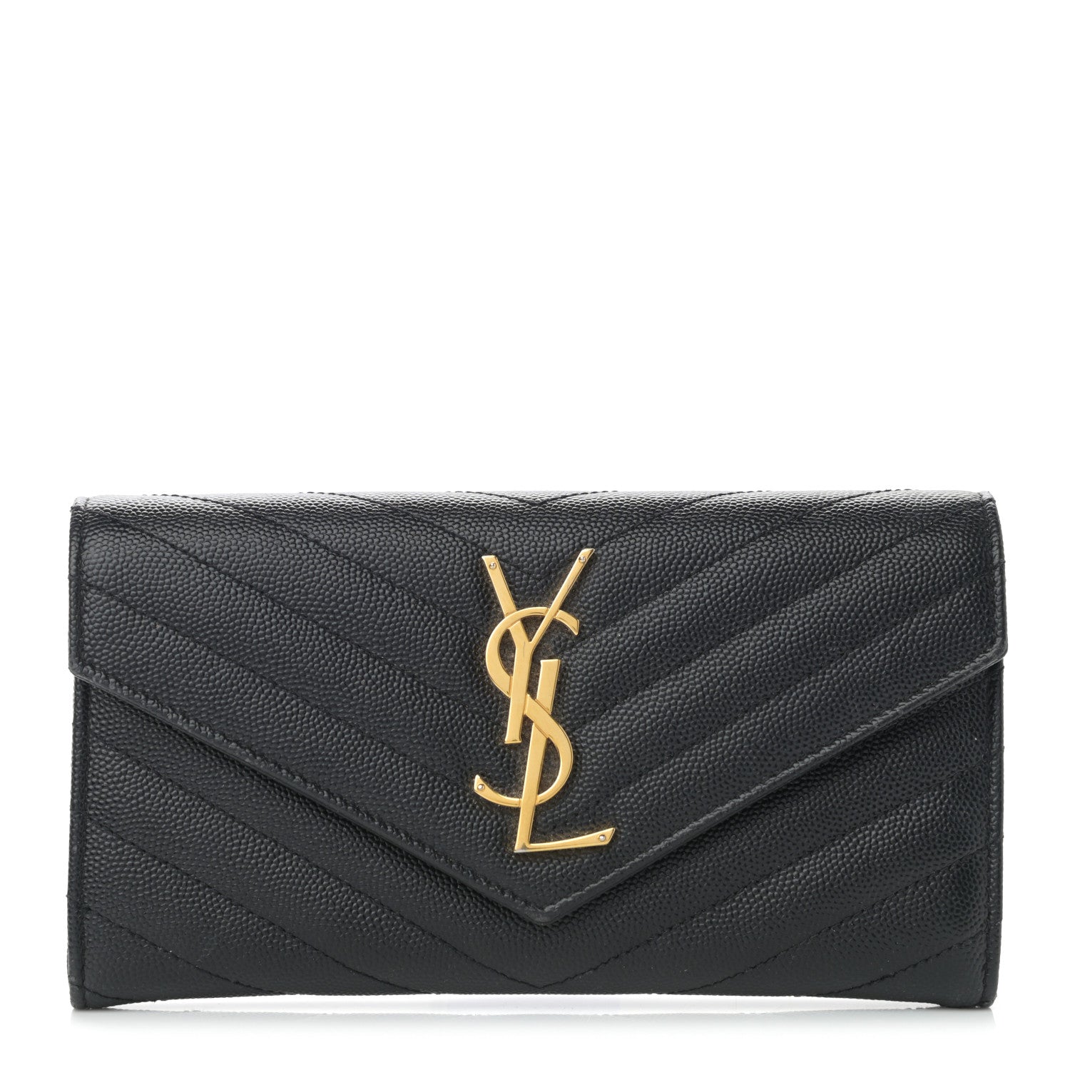 Saint Laurent Grain De Poudre Matelasse Chevron Monogram Flap Wallet Black 1 of 10