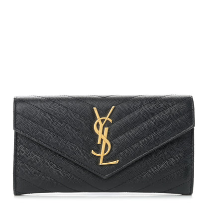 Saint Laurent Grain De Poudre Matelasse Chevron Monogram Flap Wallet Black 1 of 10