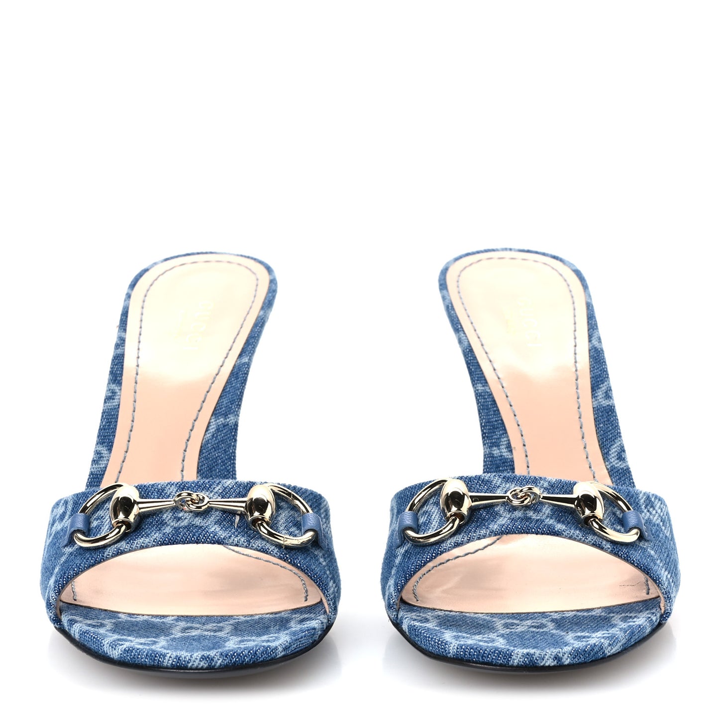 Denim GG Monogram Horsebit Slide Sandals 37 Blue