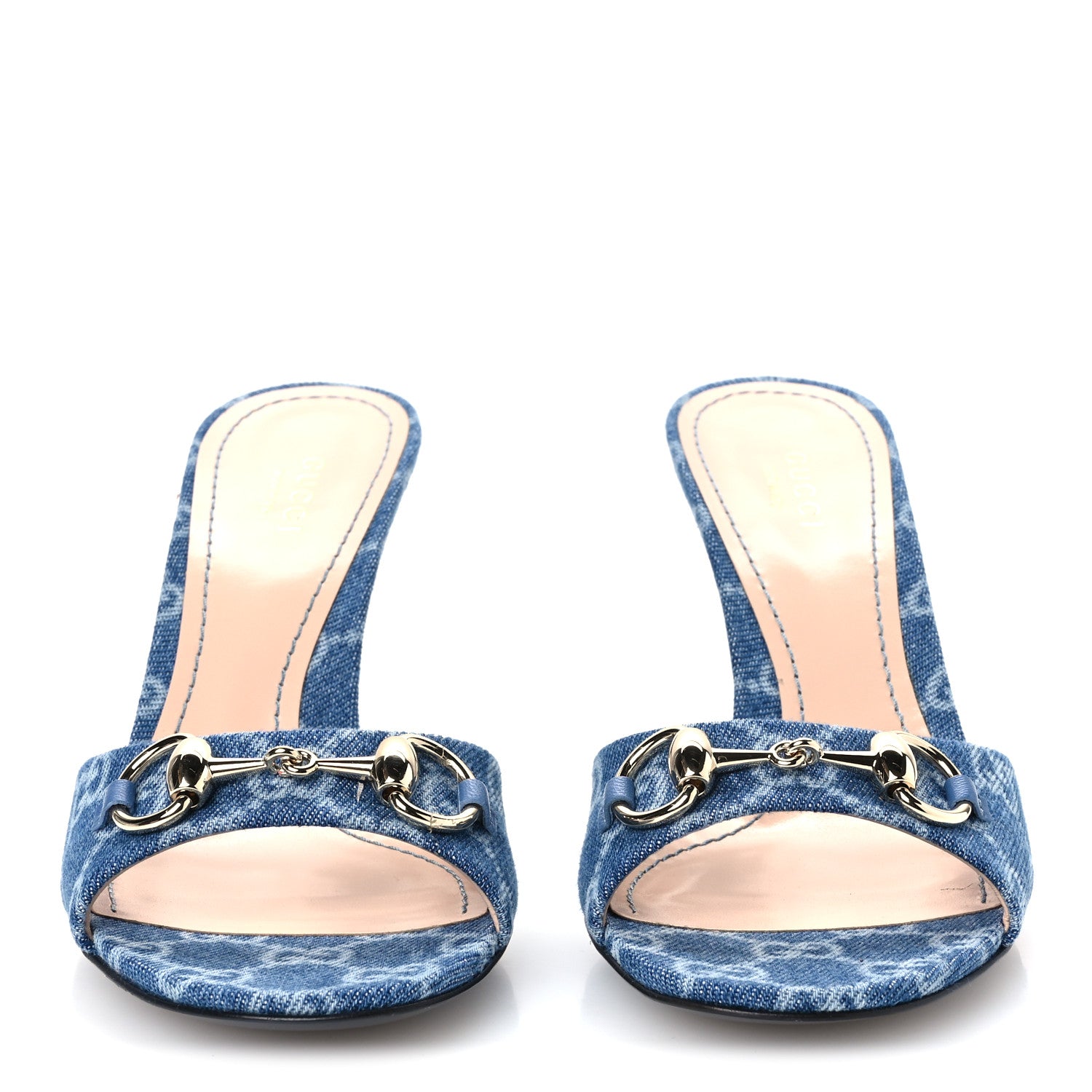 Gucci Denim GG Monogram Horsebit Slide Sandals 37 Blue 3 of 10