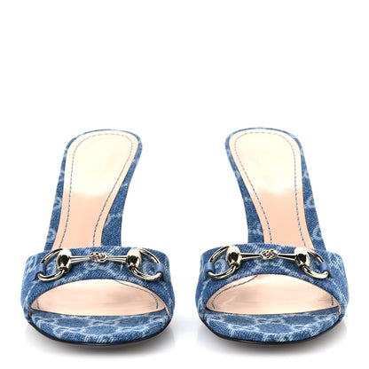 Gucci Denim GG Monogram Horsebit Slide Sandals 37 Blue 3 of 10